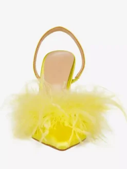 Satin High Heels Faux Feather Pointed Toe Slingback Pumps For Women