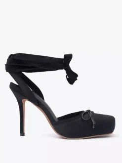 Satin High Heels Square Toe Bow Lace Up Ballet Pumps For Women 2026