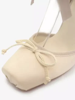 Satin High Heels Square Toe Bow Lace Up Ballet Pumps For Women 2026