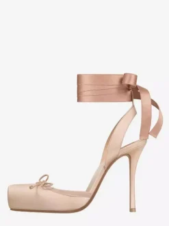 Satin High Heels Square Toe Bow Lace Up Ballet Pumps For Women 2026