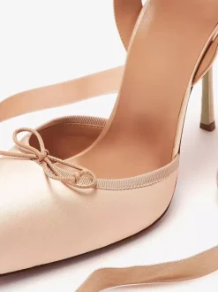 Satin High Heels Square Toe Bow Lace Up Ballet Pumps For Women 2026