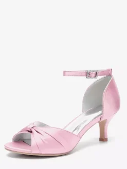 Satin Kittern Heel Pumps Women's Open Toe Ruched Ankle Strap Bridal Shoes