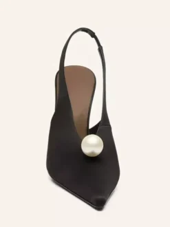Satin Party Shoes For Women Pointed Toe Pearls Slingback Pumps