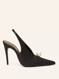 Satin Party Shoes For Women Pointed Toe Pearls Slingback Pumps