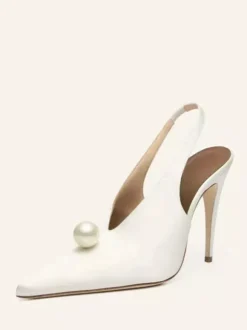 Satin Party Shoes For Women Pointed Toe Pearls Slingback Pumps