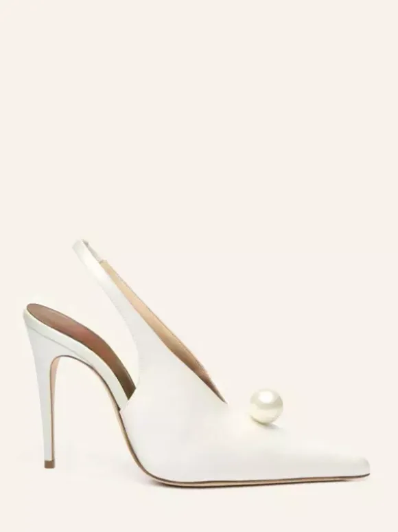 Satin Party Shoes For Women Pointed Toe Pearls Slingback Pumps