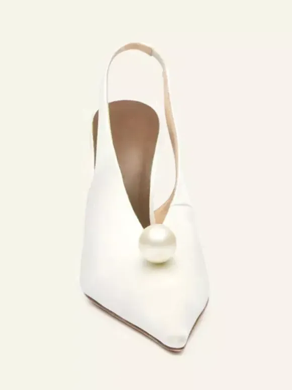 Satin Party Shoes For Women Pointed Toe Pearls Slingback Pumps