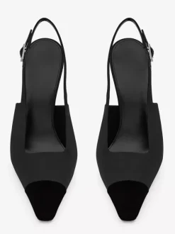 Satin Slingback Pumps Black Square Toe Stiletto Heel Pumps