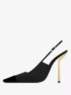 Satin Slingback Pumps Black Square Toe Stiletto Heel Pumps