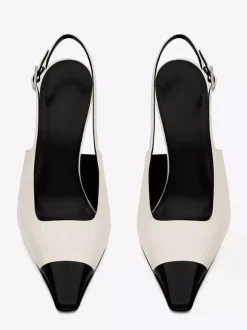 Satin Slingback Pumps Black Square Toe Stiletto Heel Pumps