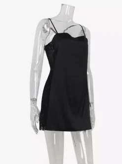 Satin Slip Mini Dress For Women - Sexy Black Sheer Lace Side Bodycon - Summer Night Out Clubwear 2026