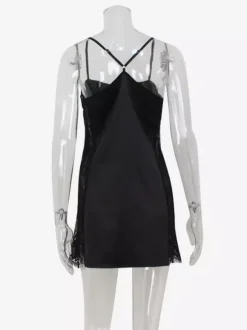Satin Slip Mini Dress For Women - Sexy Black Sheer Lace Side Bodycon - Summer Night Out Clubwear 2026