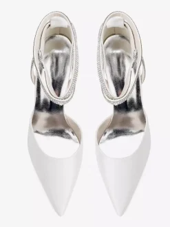 Satin Wedding Shoes Pointed Toe Rhinestones Ankle Strap Bridal Shoes