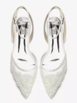 Satin Wedding Shoes White Pointed Toe Applique Flat Bridal Shoes