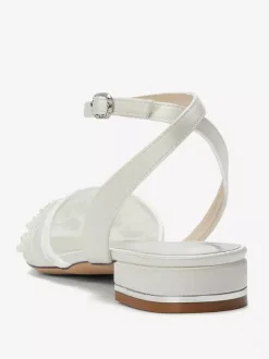 Satin Wedding Shoes White Pointed Toe Applique Flat Bridal Shoes