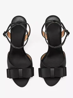 Satin Wedge Sandals Women's Black Open Toe Bow Designed Heel Sandal Shoes