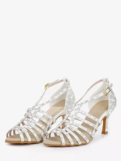 Satin Ballroom Dance Shoes Pearls Open Toe High Heel Latin Dance Shoes