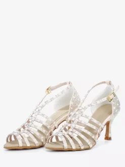 Satin Ballroom Dance Shoes Pearls Open Toe High Heel Latin Dance Shoes