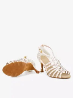 Satin Ballroom Dance Shoes Pearls Open Toe High Heel Latin Dance Shoes