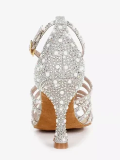 Satin Ballroom Dance Shoes Pearls Open Toe High Heel Latin Dance Shoes