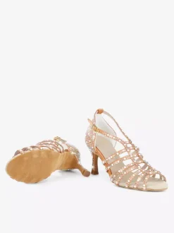 Satin Ballroom Dance Shoes Pearls Open Toe High Heel Latin Dance Shoes