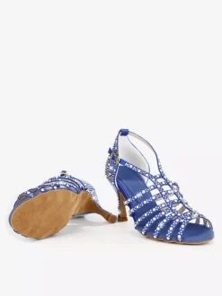 Satin Ballroom Dance Shoes Pearls Open Toe High Heel Latin Dance Shoes