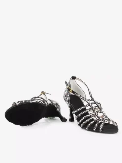 Satin Ballroom Dance Shoes Pearls Open Toe High Heel Latin Dance Shoes
