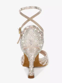 Satin Ballroom Dance Shoes Women's Open Toe Rhinestones Criss Cross Latin Dance Shoes