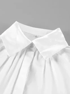 Satin Bell Sleeve Blouse Women Elegant Shirt - White Silk Like Flare Cuff Button Down - Spring Desk-to-Dinner 2026