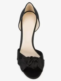 Satin Black Wedding Shoes Knotted Open Toe High Heel Party Shoes