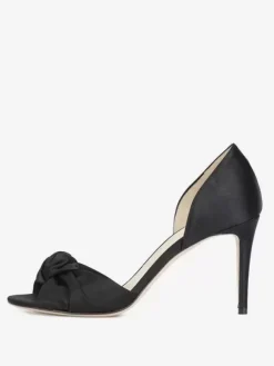 Satin Black Wedding Shoes Knotted Open Toe High Heel Party Shoes