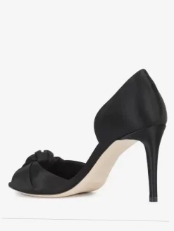 Satin Black Wedding Shoes Knotted Open Toe High Heel Party Shoes