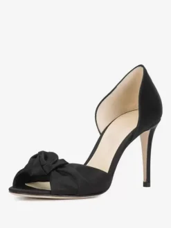Satin Black Wedding Shoes Knotted Open Toe High Heel Party Shoes