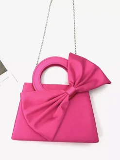 Satin Bow Ring Handle Mini Evening Bag Detachable Chain Crossbody Purse Wedding Party Clutch Handbag
