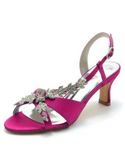Satin Bridal Shoes Rhinestones Open Toe Kitten Heel Wedding Shoes