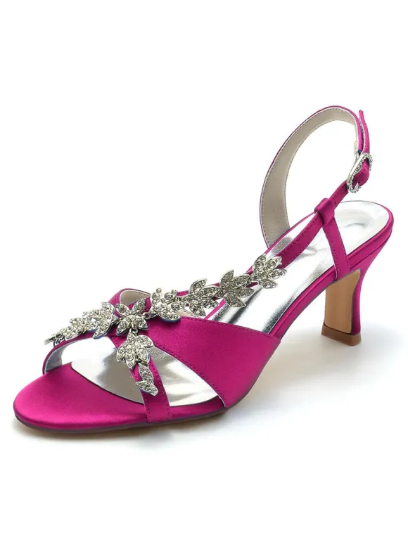 Satin Bridal Shoes Rhinestones Open Toe Kitten Heel Wedding Shoes