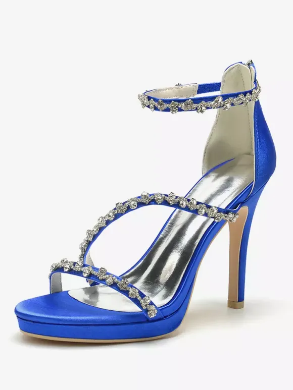 Satin Edding Shoes High Heel Rhinestones Strappy Stittle Hee Bridal Shoes