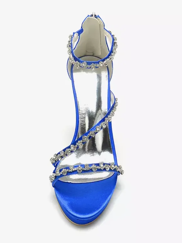 Satin Edding Shoes High Heel Rhinestones Strappy Stittle Hee Bridal Shoes