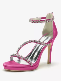 Satin Edding Shoes High Heel Rhinestones Strappy Stittle Hee Bridal Shoes