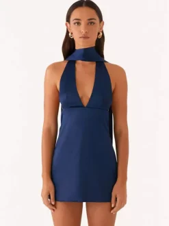 Satin Halter Mini Dress For Women - Backless Deep V Neck Short Gown With Scarf - Summer Cocktail Club 2026