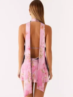 Satin Halter Mini Dress For Women - Backless Deep V Neck Short Gown With Scarf - Summer Cocktail Club 2026