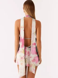 Satin Halter Mini Dress For Women - Backless Deep V Neck Short Gown With Scarf - Summer Cocktail Club 2026