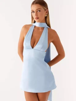 Satin Halter Mini Dress For Women - Backless Deep V Neck Short Gown With Scarf - Summer Cocktail Club 2026