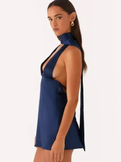Satin Halter Mini Dress For Women - Backless Deep V Neck Short Gown With Scarf - Summer Cocktail Club 2026