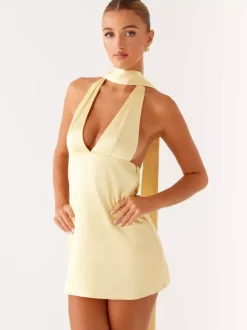 Satin Halter Mini Dress For Women - Backless Deep V Neck Short Gown With Scarf - Summer Cocktail Club 2026
