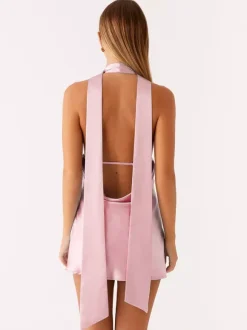 Satin Halter Mini Dress For Women - Backless Deep V Neck Short Gown With Scarf - Summer Cocktail Club 2026