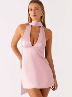 Satin Halter Mini Dress For Women - Backless Deep V Neck Short Gown With Scarf - Summer Cocktail Club 2026