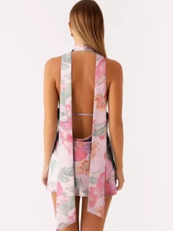 Satin Halter Mini Dress For Women - Backless Deep V Neck Short Gown With Scarf - Summer Cocktail Club 2026