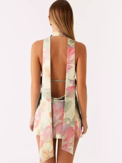 Satin Halter Mini Dress For Women - Backless Deep V Neck Short Gown With Scarf - Summer Cocktail Club 2026