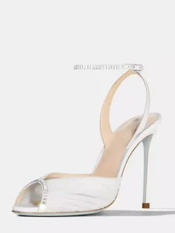 Satin High Heel Party Shoes Women's Peep Toe Rhinestones Pumps
